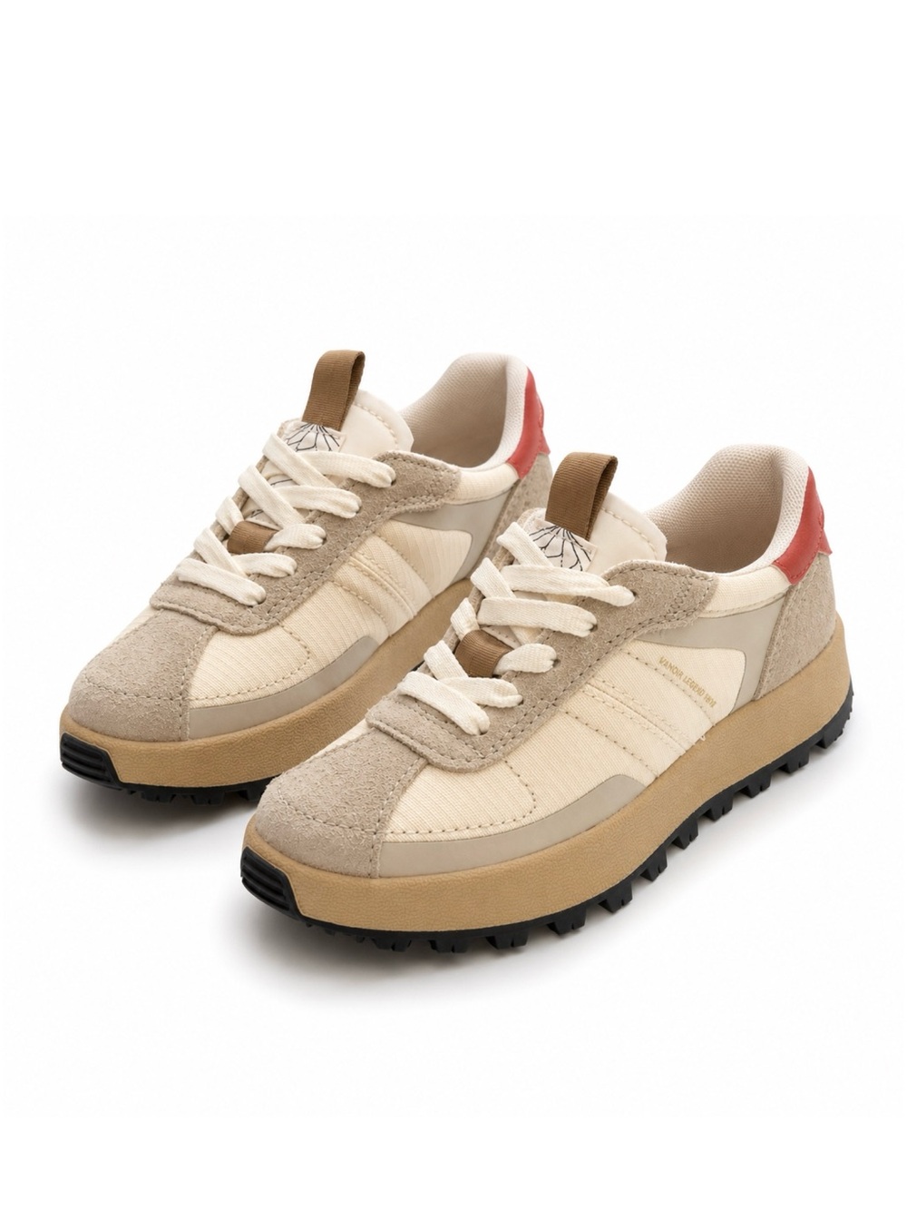 Zara Beige Cream Sneakers with Red Heel Accent